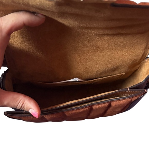 Coach Georgie Saddle Bag Quilting Suede Leather Redwood Shoulder Crossbody - Picture 5 of 7